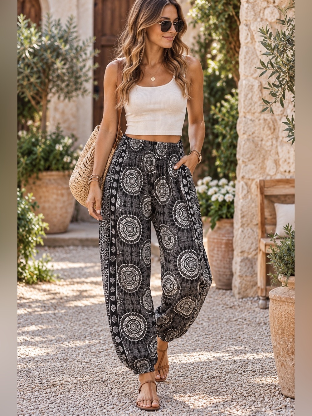 Black Printed Harem Joggers with Elastic Cuffs